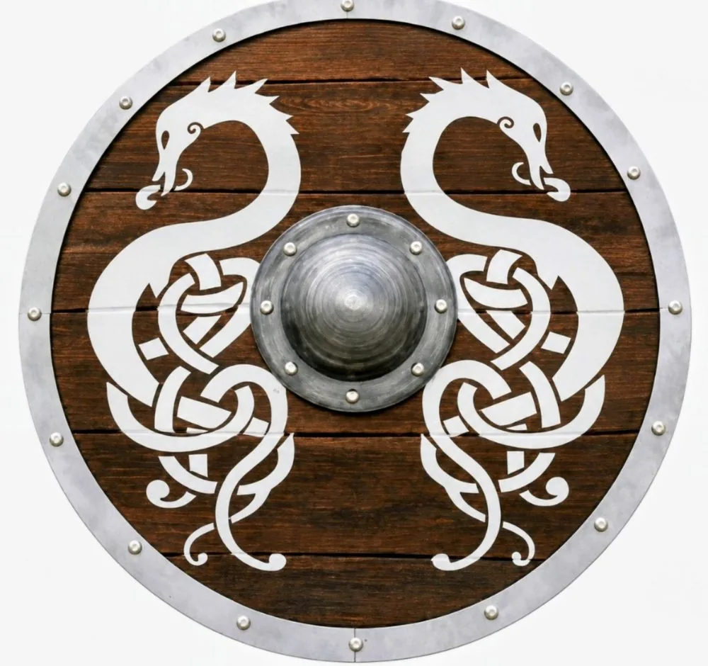 Twin Celtic Serpents Wooden Round Shield - Replica Shield DS-24-001