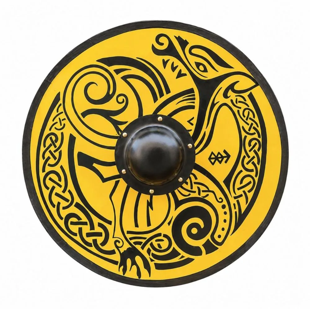 Yellow Field Black Raven Beast Wooden Shield - Replica Shield DS-24-004
