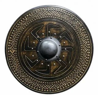 Kolovrat Sun-Wheel Carved Wooden Shield - Replica Shield VS-24-006