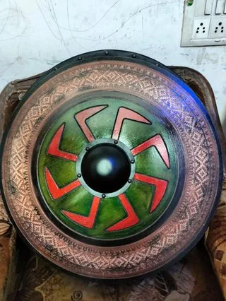Green Field Sun-Wheel Wooden Shield - Replica Shield VS-24-007