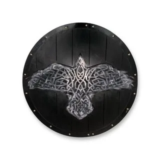 Silver Knotwork Raven Wooden Shield - Replica Shield VS-24-008