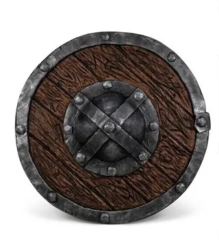 Crossed-Bar Boss Rustic Wooden Shield - Replica Shield VS-24-014
