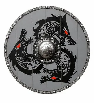Twin Black Wolves Charcoal Wooden Shield - Replica Shield VS-24-017